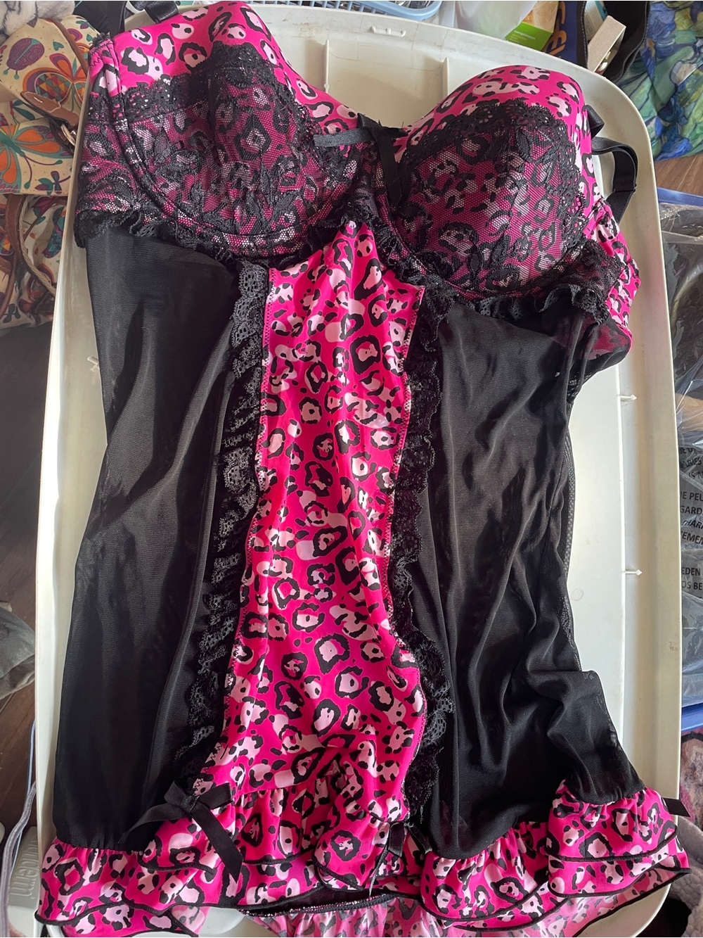 torrid Hot Pink and Black Leopard Lace Babydoll Chemise